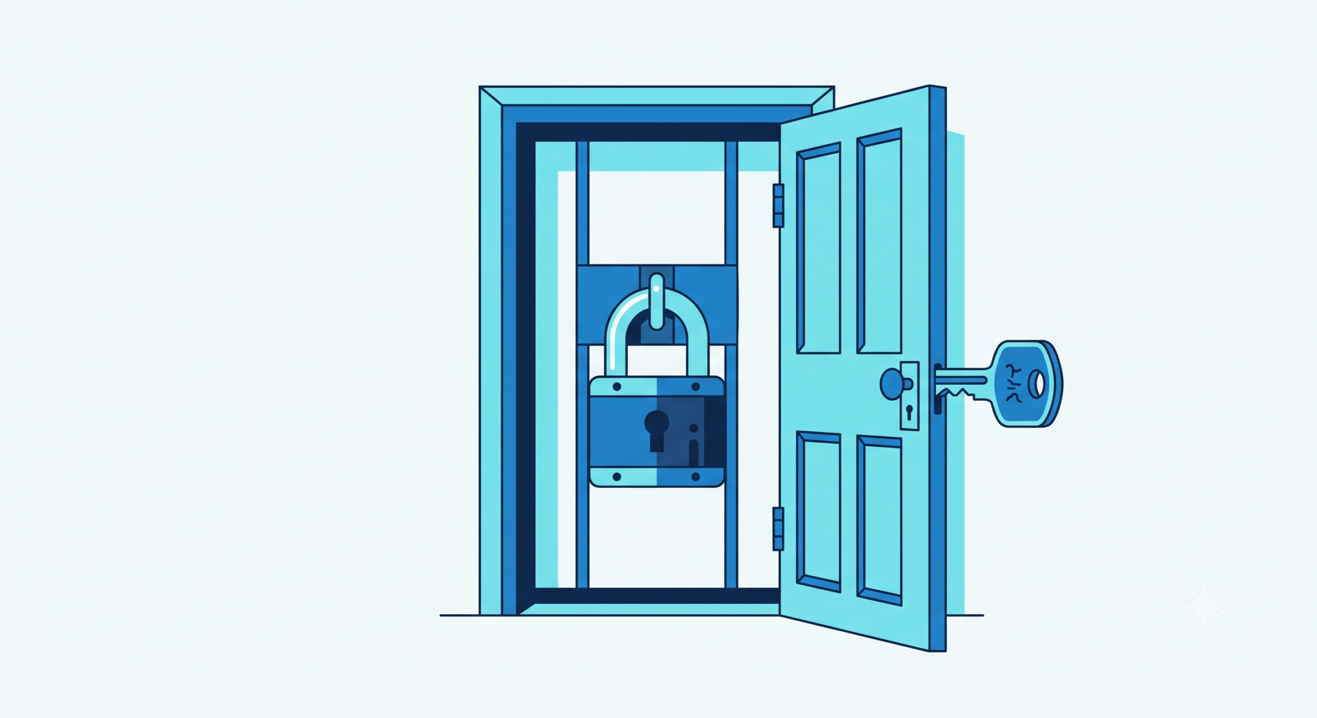 Diagram showing a public key opening a door while a second lock stays closed behind it